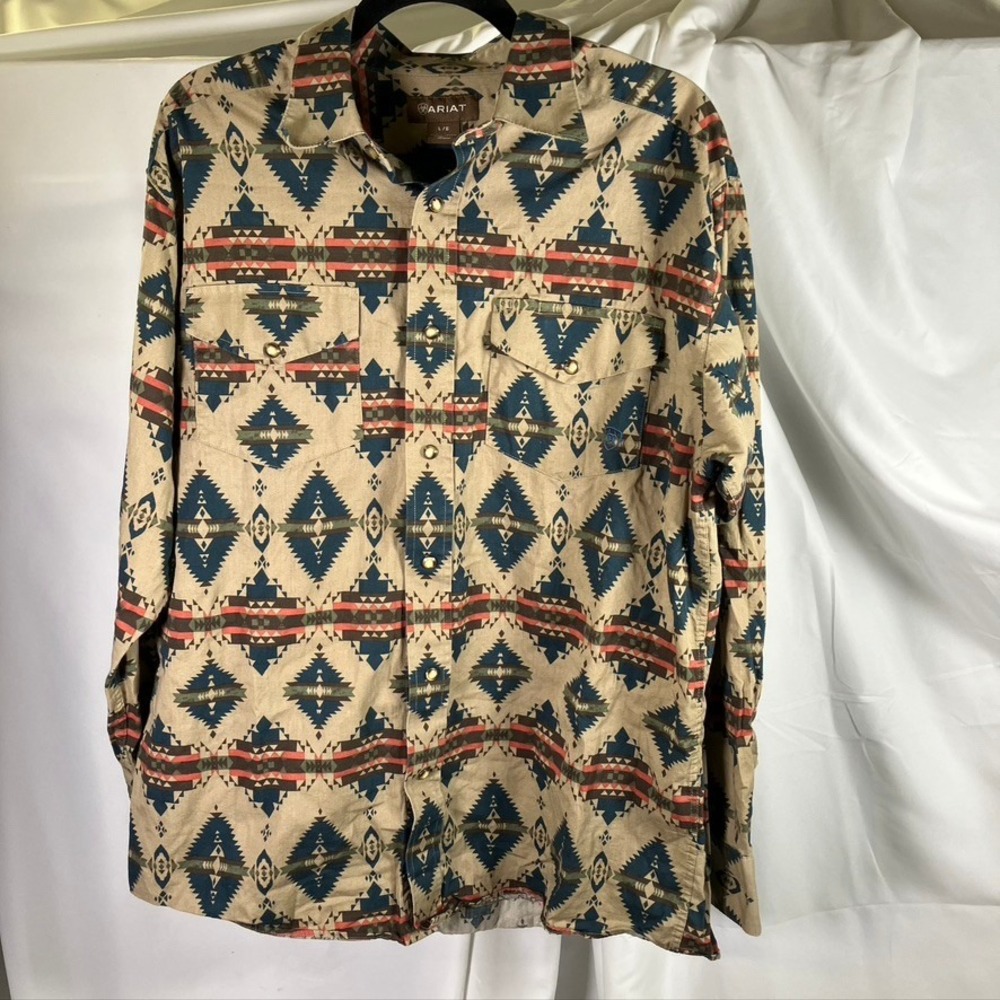 Ariat Mens Aztec Print Western Shirt Long Sleeve Button Front L/G Pearl‎ Snap